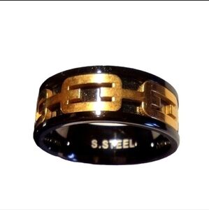 MEN'S Stainless Steel Black & Gold Tone Chain Design Ring 11.5 NWOT